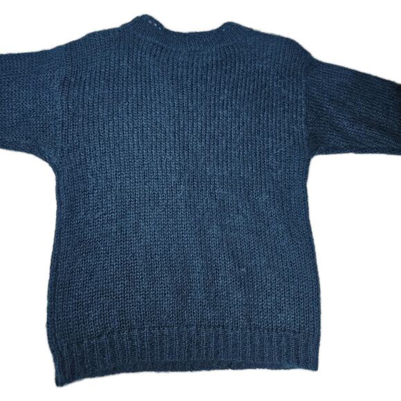 Vintage 80s Mohair Wool Blend Pullover Knit Sweater Blue Mod Retro Medium - Picture 3 of 6